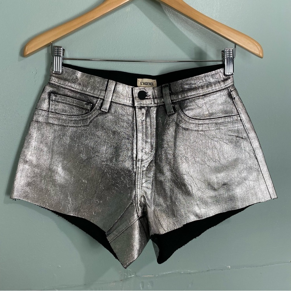 L'agence Ryland Metallic Foil Silver Short Sz 25 High Rise